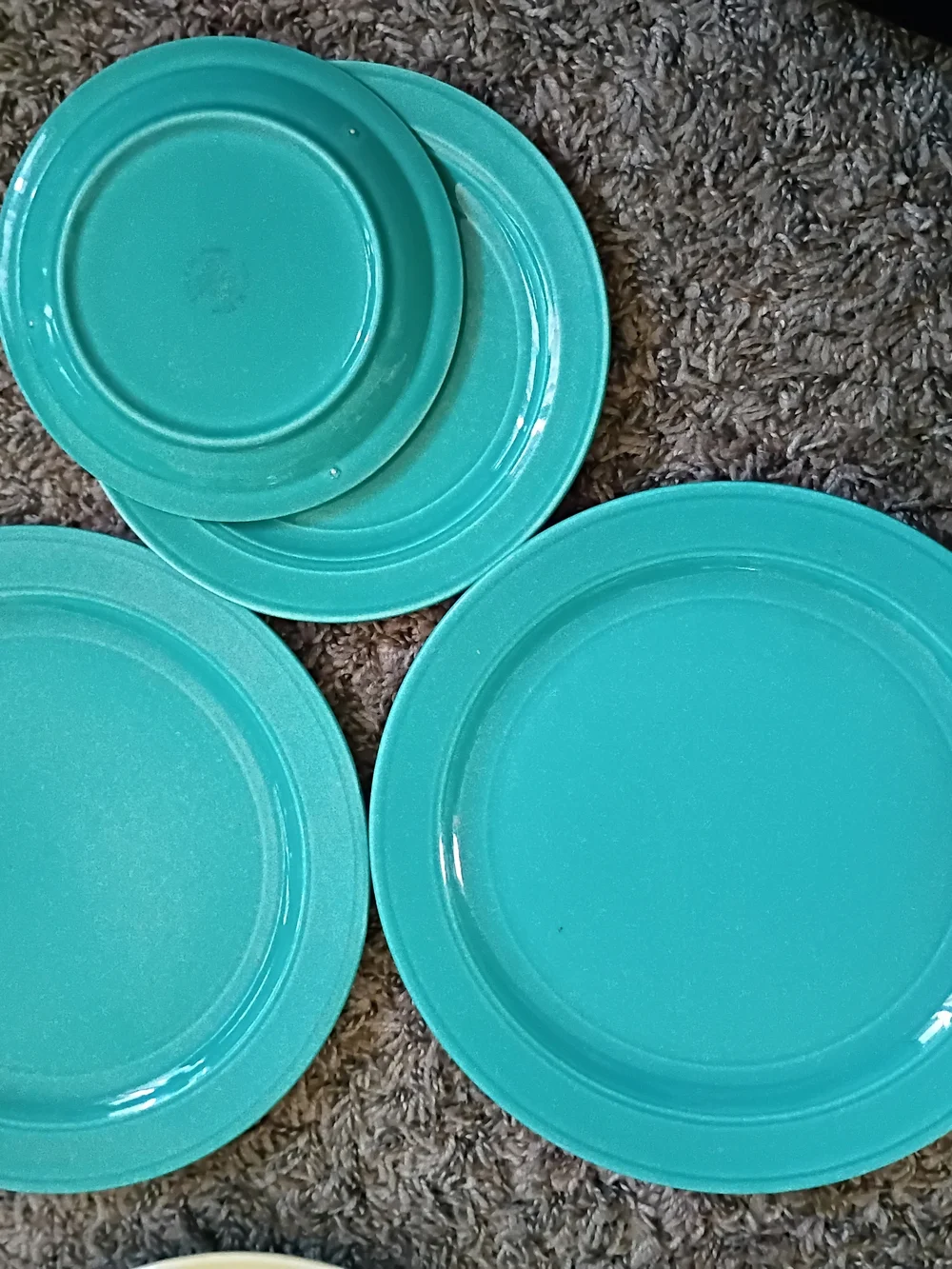 Vintage Early California Vernonware Turquoise Ceramic Dinner Plate Set - 4 Piece